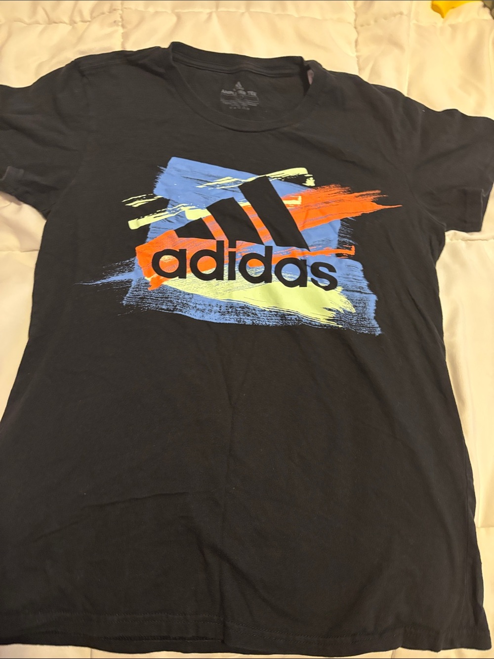 adidas Black Short-Sleeve Tee with Multicolor Brushstroke Logo